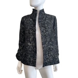 Eileen Fisher Metallic Jacquard A-line Blazer Jacket Black Silver High Collar XS